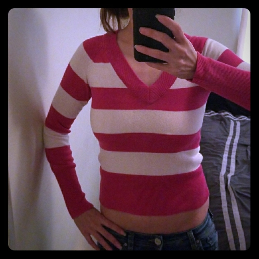 Striped polo v neck sweater